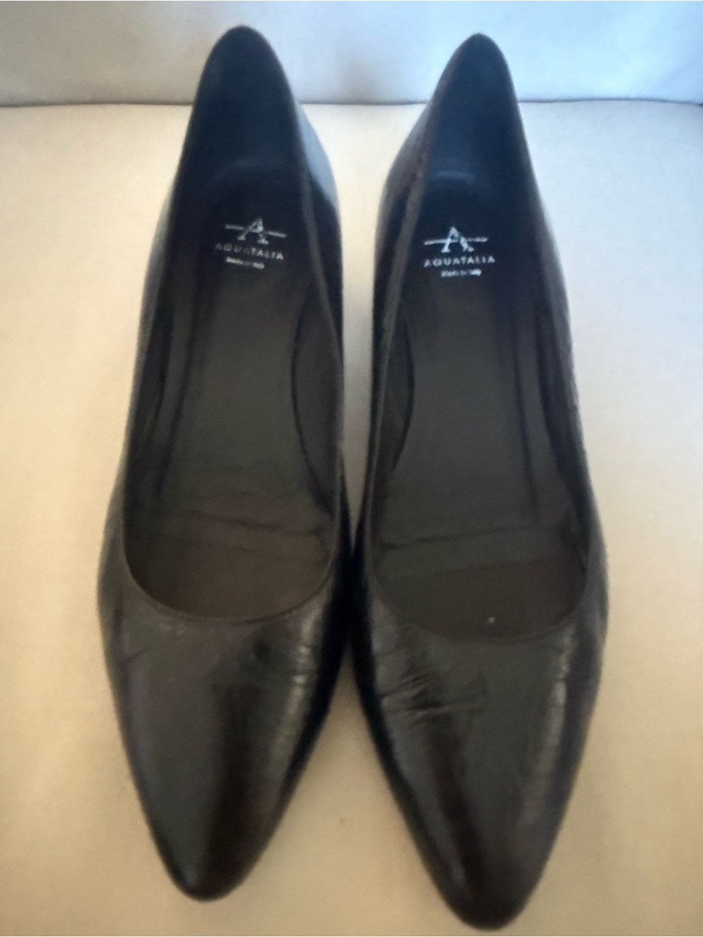 Aquatalia Black Leather Pointed Pumps